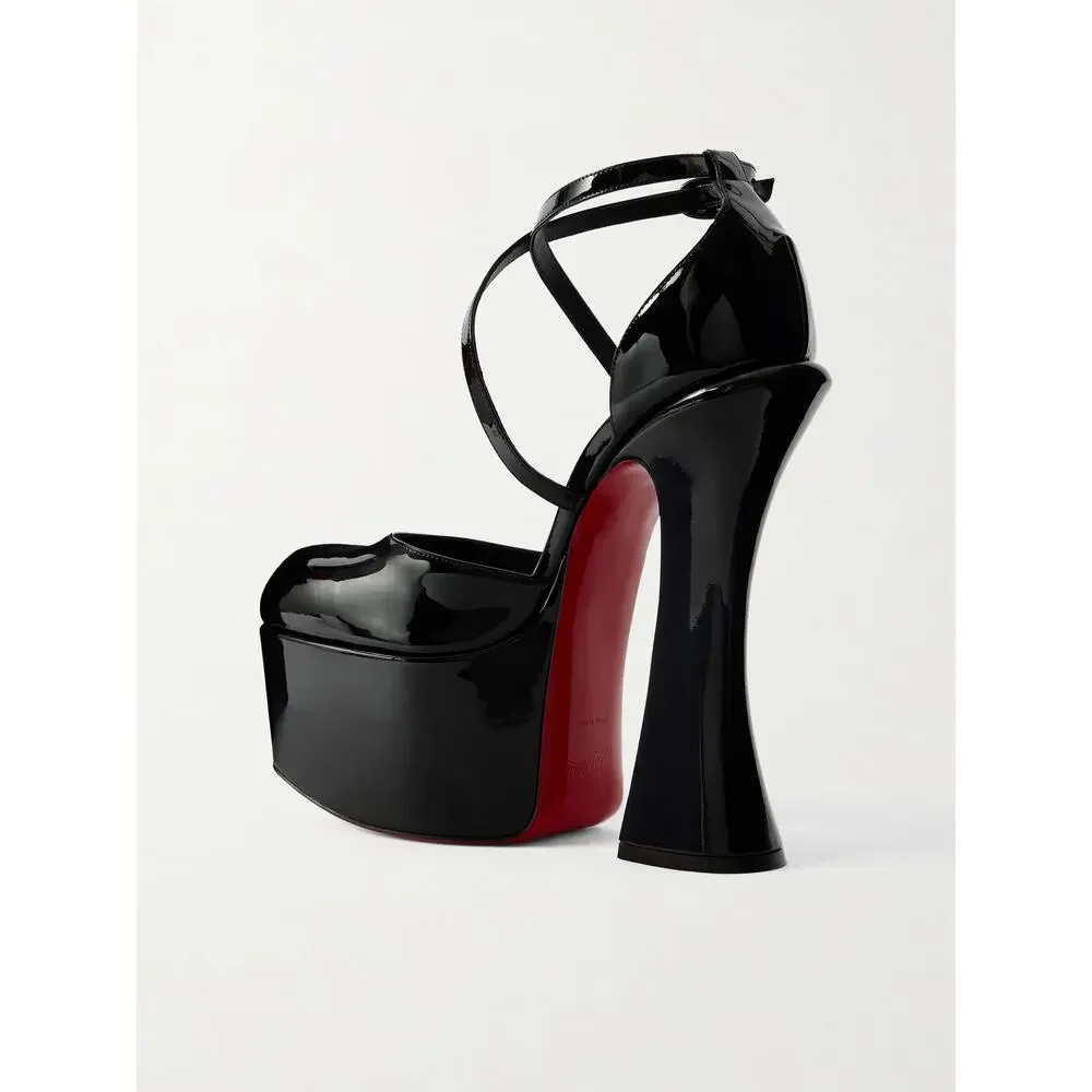 Christian Louboutin Aquadorcet 160 Black Patent Platform Strap Heel Pump 40